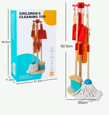 مجموعة أدوات التنظيف الخشبية