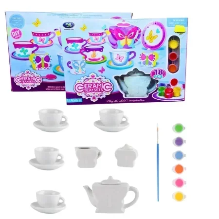 طقم الشاي الخزفي المعروض هو مجموعة "اصنع بنفسك" Ceramic Tea sets"